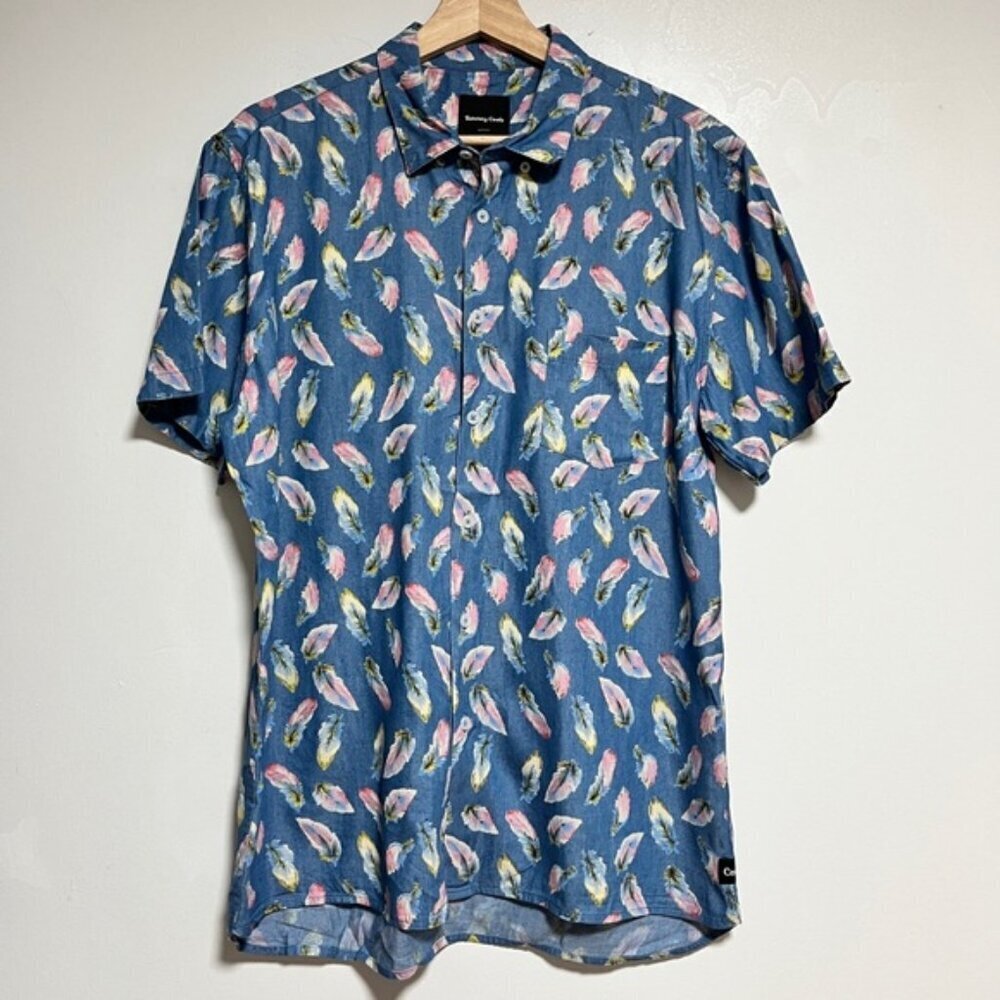Barney Cools Feather Print Short Sleeve Shirt - Blue - Size M